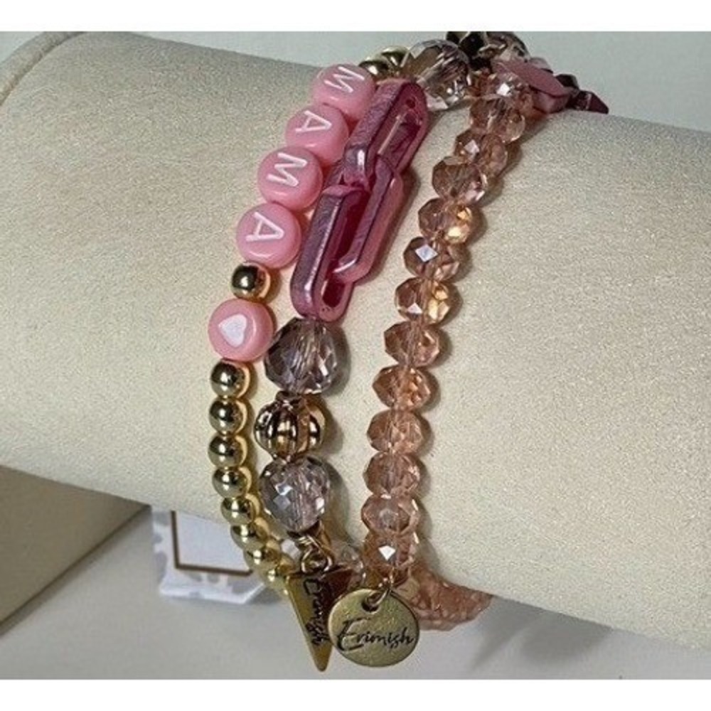 Erimish Mama Bracelet Stack Pink Gold Beaded Stretch Set NWT - Picture 8 of 8
